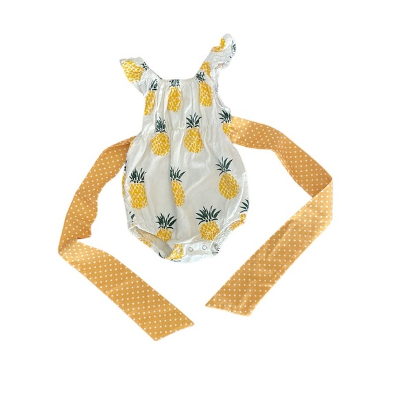 Tong bei Qi Pineapple Bodysuit Ruffles Short Sleeve Bowknot Sash size 100 - Picture 4 of 8